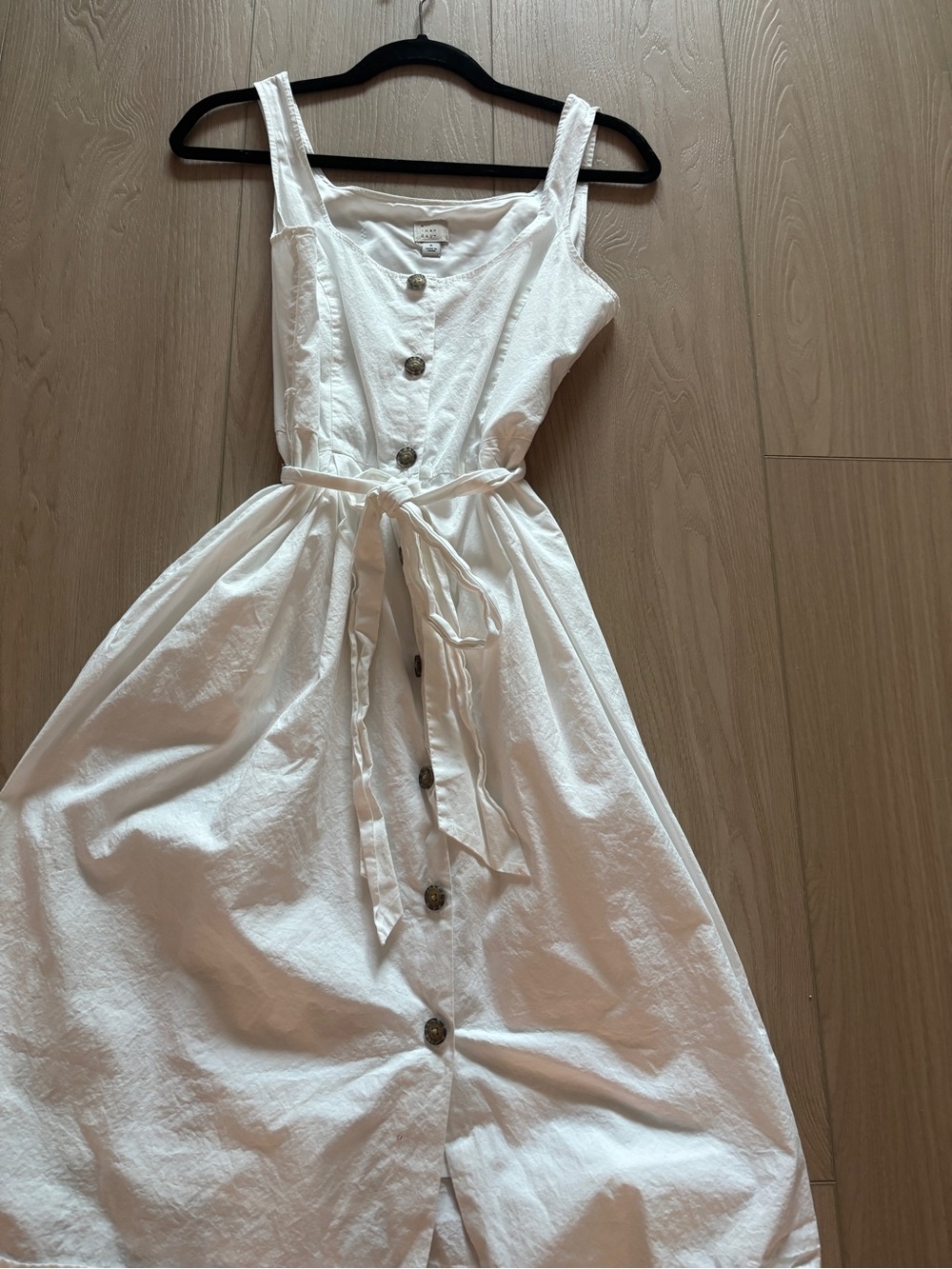a new day White Button-Front Tie-Waist Midi Sundress